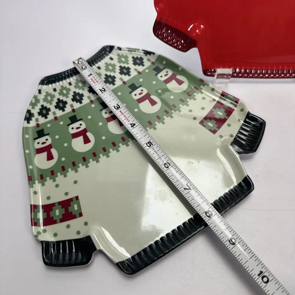 Set of 3 Melamine Ugly Christmas Sweater Plates Holiday Reindeer Snowman Tree